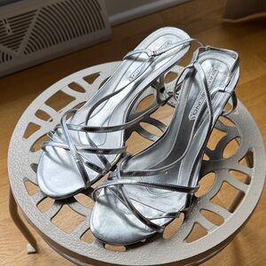Bandolino Silver Strappy Slingback Heels